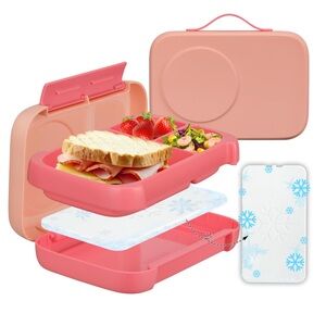 Pink Lunch Bento Box with Ice Pack -3 compartments